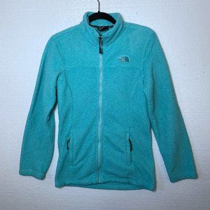 The North Face Womens Size Small Blue Fleece Logo Full Zip Up Jacket Zip Pockets